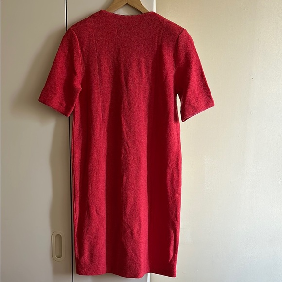 Neiman Marcus Coral Sweater Dress with Short Sleeves, V-Neck and Butterfly Butto - Picture 4 of 5